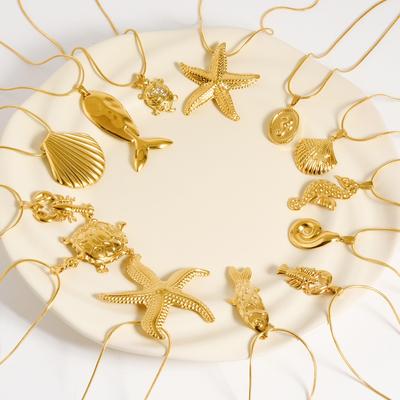 Golden 1pc/Lot Sea Animal Stainless Steel Necklace Lobster Crab Starfish Shell Necklaces Beach Charm Collares Largos Accessories