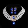 Square gemstone full diamond earrings necklace set choker multi-layer bridal anti-pearl necklace earrings