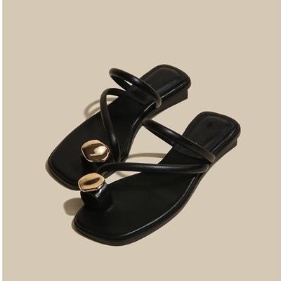 Fashion Designer 2025 New Women Slippers Flats Square Toe Sandals Summer Shoes Fashion Clip Toe Woman Flip Flops Casual Woman Slides