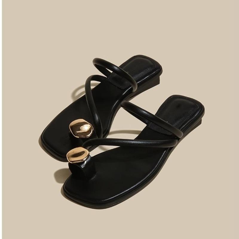 

Fashion Designer 2025 New Women Slippers Flats Square Toe Sandals Summer Shoes Fashion Clip Toe Woman Flip Flops Casual Woman Slides 40 чёрный