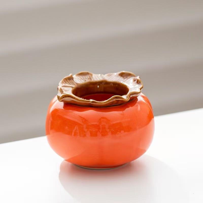 Orange Ceramic Vase for Hydroponic Plants and Fresh Flowers - Modern Minimalist Desktop Decoration