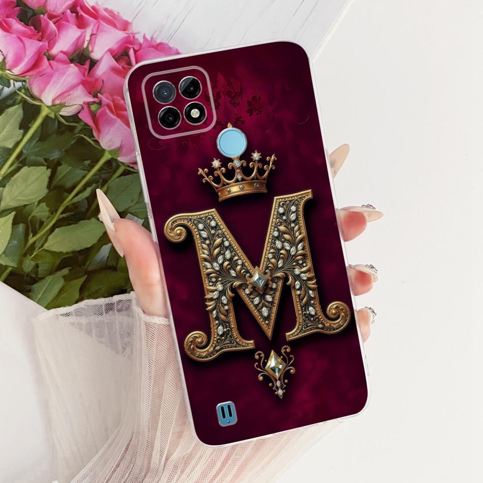 For Realme C21Y C25Y C21 Royal Crown Initial Letter Couple Phone Case For Realme C21 C 21Y C25Y Soft Silicone TPU Bumpers