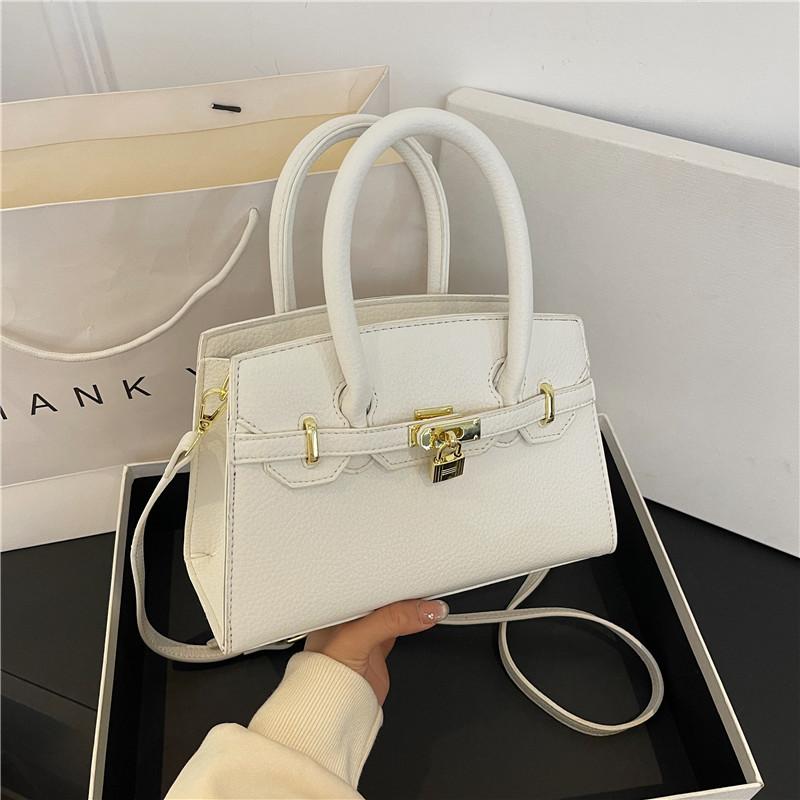 New High-end Lychee Pattern Small Lock Platinum Bag Portable Shoulder Oblique Span Trendy Women's Bag