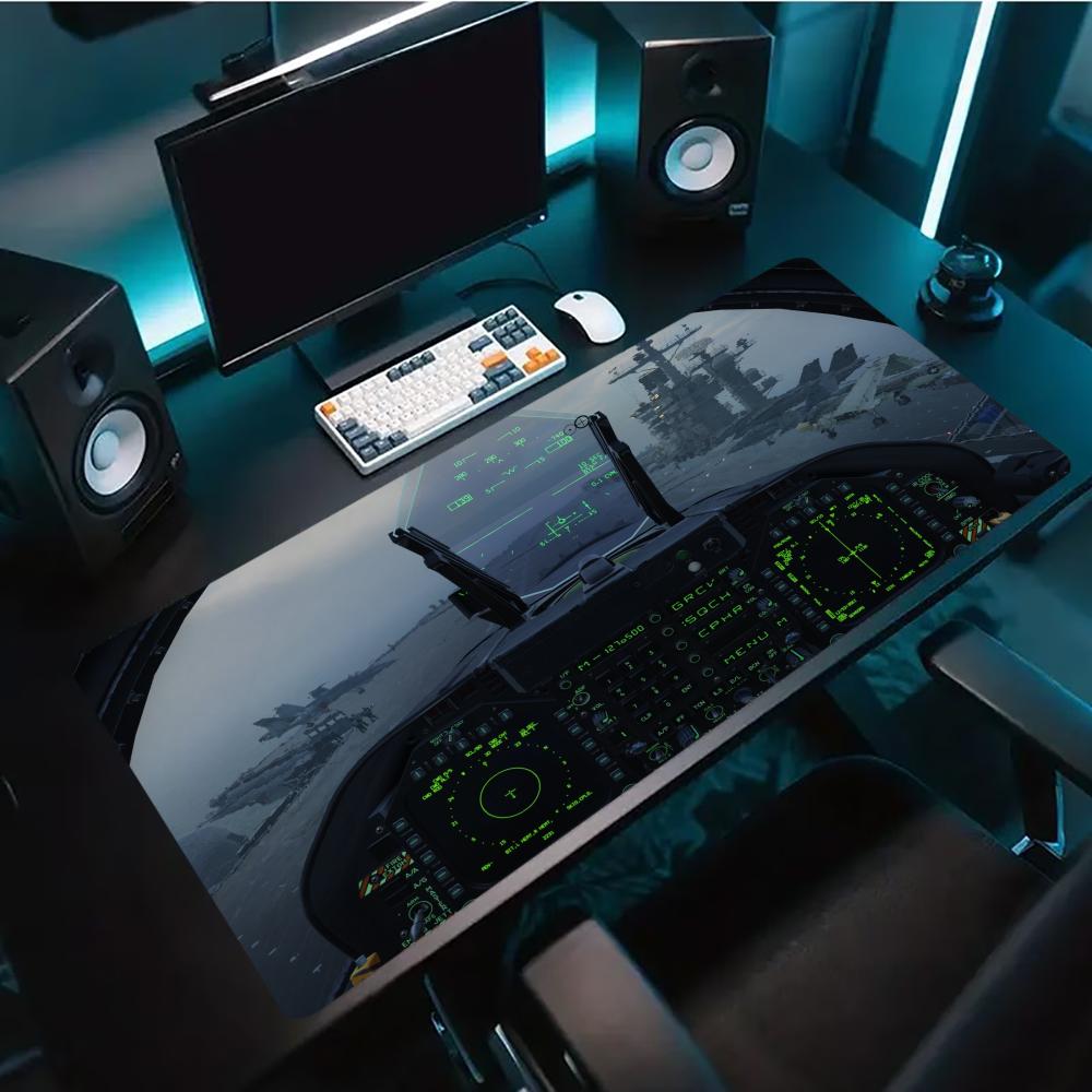 Jet Cockpit Warship Extended Gaming Mouse Pad Antislip Desk Mat Stitched Edge Aesthetic Decor For Pc Gamer Office Laptop