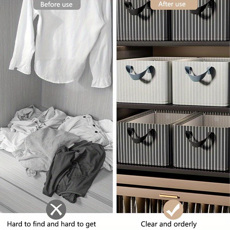 47*28*20cm1pc High-capacity Foldable Clothing Storage Box with Handle,home&dormitory Pants Wardrobe Sorting Storage Stripe Basket.