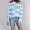 Women's Round Neck Irregular Pullover Base Contrasting Color Knitted Sweater Long Sleeved Sweater