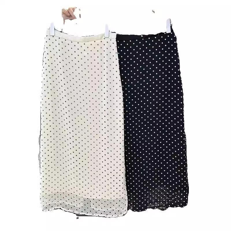 Extra-Large Polka Dot High-Waist Maxi Skirt with Slit