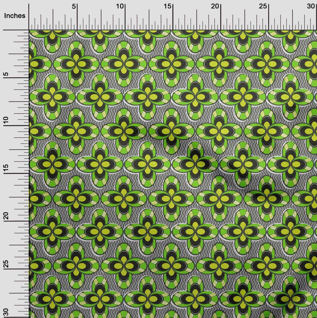 oneOone Cotton Flex Green Fabric African Sewing Material Print Fabric by The Yard 40 Inch