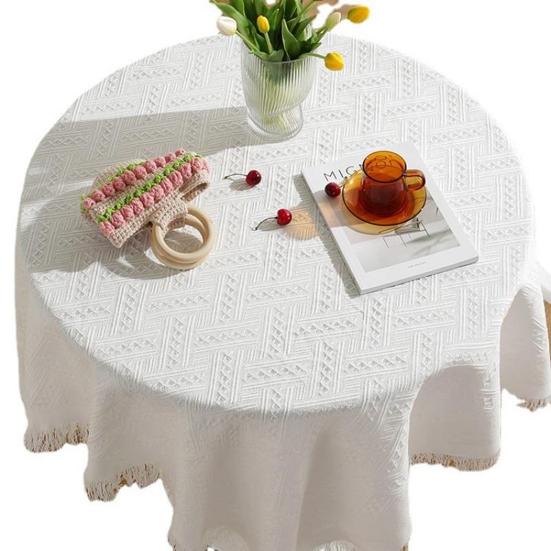 Lace White Dining Table Fabric Style Round Table Square Table Bedside Table Desk Photo Background Cloth Tablecloth Decoration