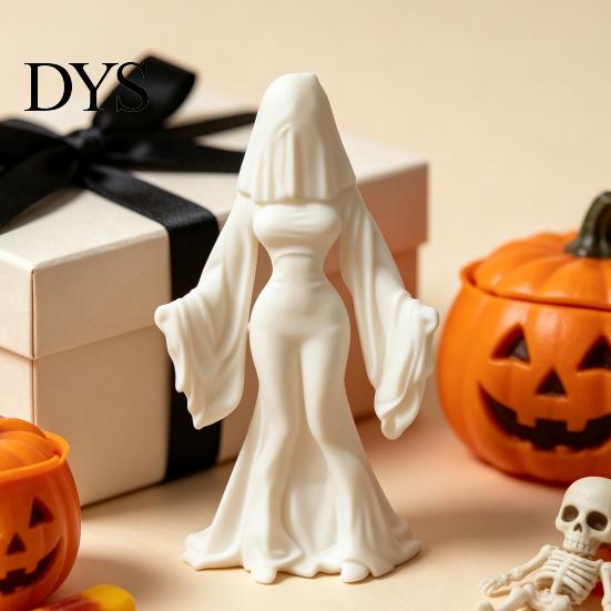Dark Aesthetic Figurine Ghost Bride Statue, Vintage Headless Bridal Sculpture with Veil Mermaid Gown, Bedroom Shelf Decor Matte White DIY Unpainted