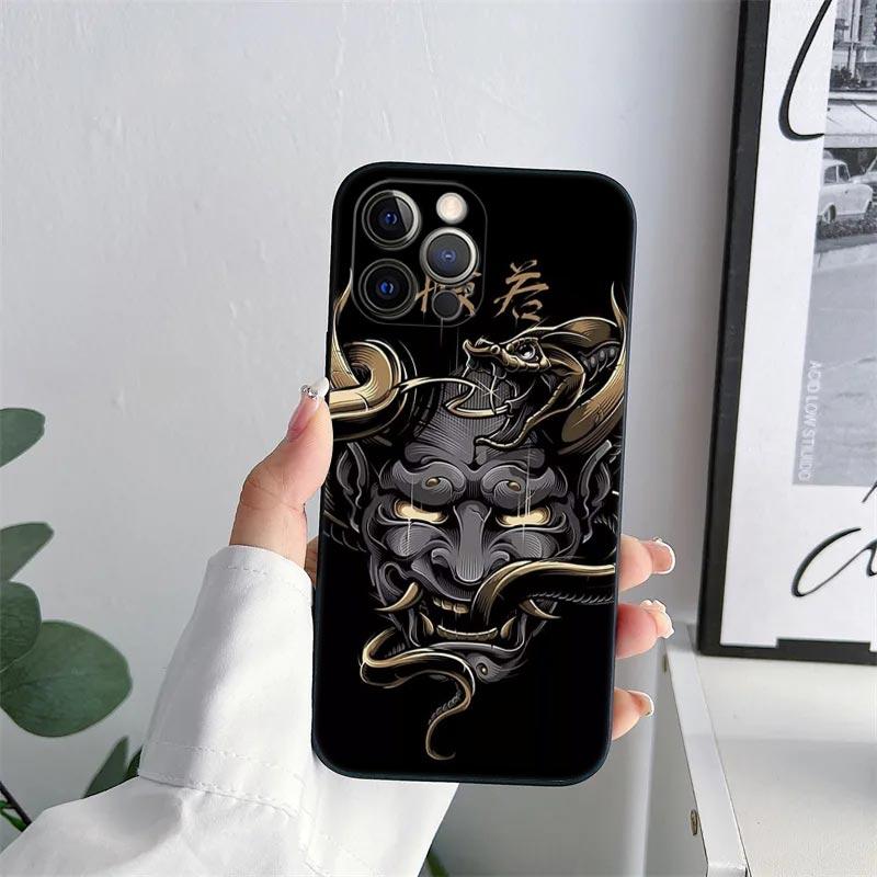 Samurai Hannya Mask Tattoo Phone Case for iPhone 11 15 Pro Max Case Coque 14 Plus 13 Pro 12 11 X S XR 7 8 SE 2020 TPU Soft Cover
