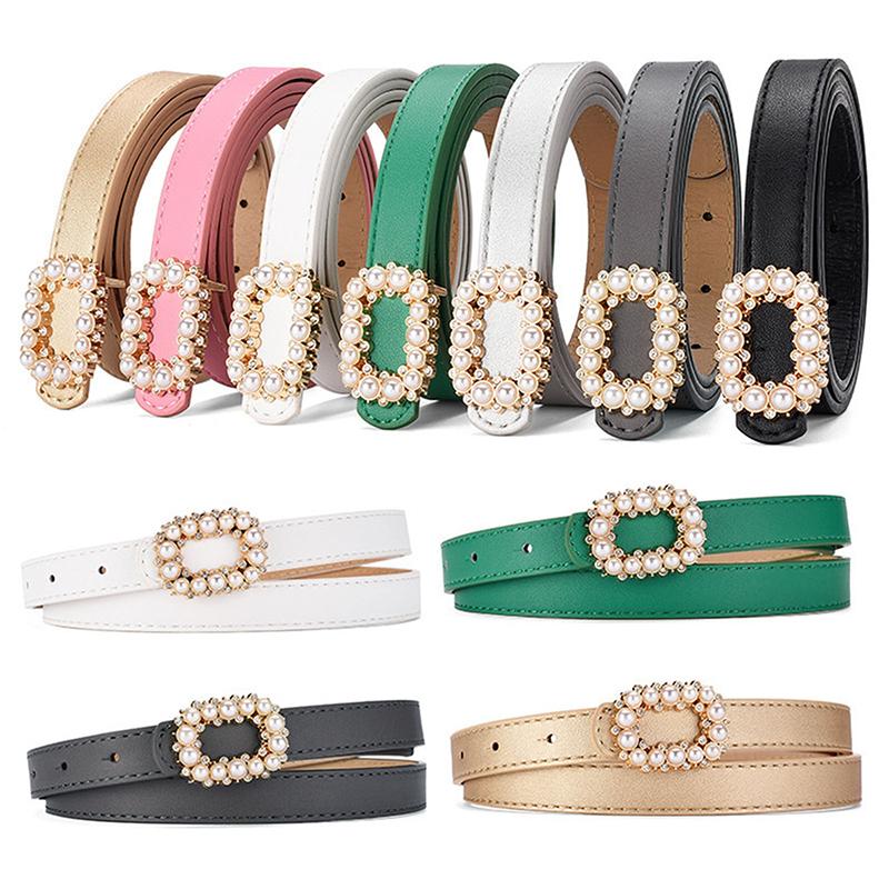 New Women'S Pearl Inlaid Buckle High-End Matching Fashion Decoration Dress Belt Sweater Versatile Genuine Leather Women'S Belt