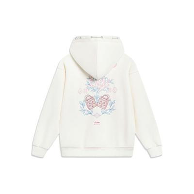 Li Ning Floral Pattern Hooded Pullover Sweatshirt Women Sweatshirt Off-White AWDT380-1
