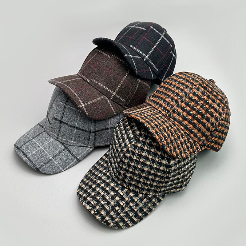 Woolen Plaid British Style Retro Baseball Cap Men And Women Personality Autumn And Winter Warm Fashion Versatile