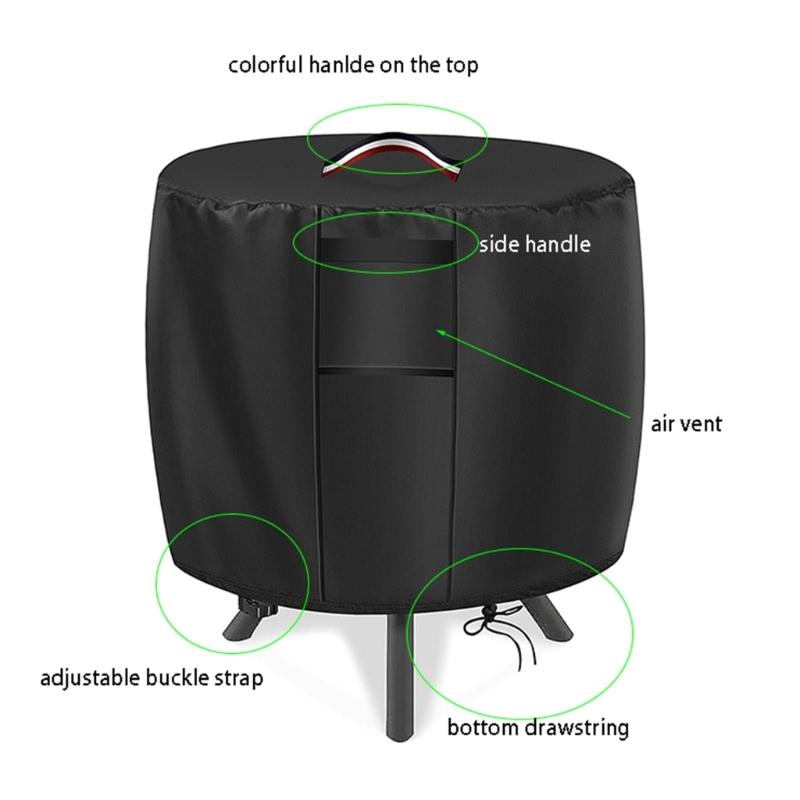 Moisture-Panel Round Fire Pit Cover with Bottom Drawcord, Upper Removal Handle and Black 420D Fabric for Yard Equipment Storage Between Gatherings