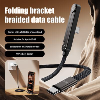 240W Super Rychlý Nabíjecí Kabel se Sklápěcím Stojánkem, Kompatibilní s Huawei Xiaomi iPhone 15/17, Odolný Nabíjecí Kabel s Nylonovým Opletením