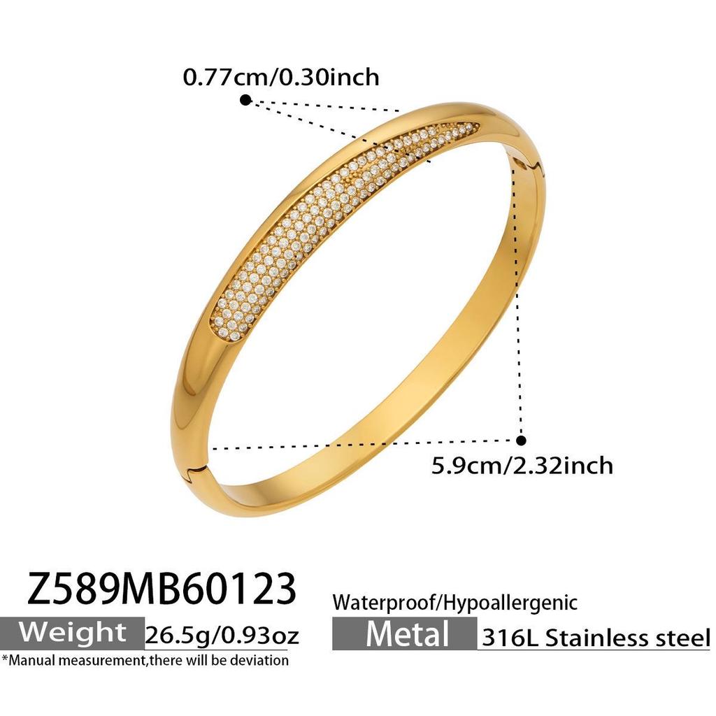 Stainless Steel Zircon Diamond Buckle Bracelet - Versatile European-American Light Luxury Fashion Accessory