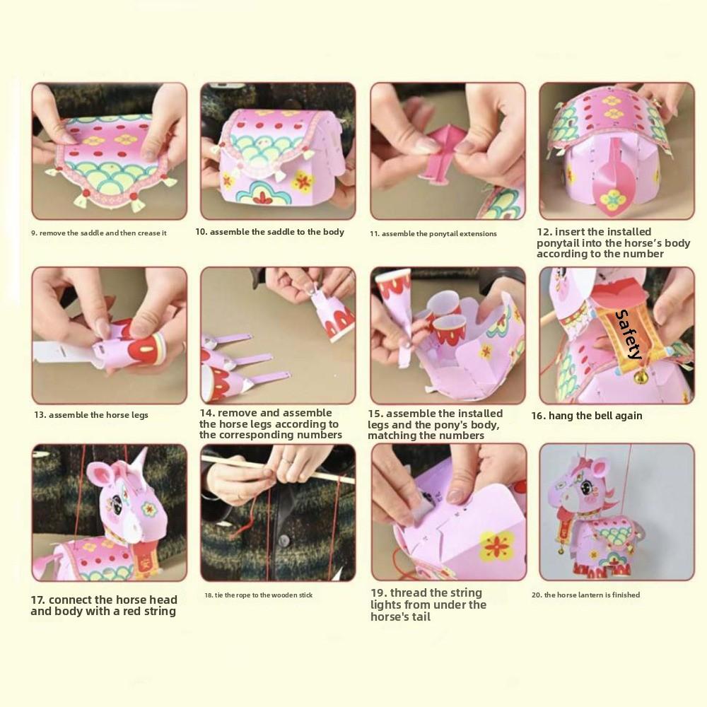 PVC Horse Year Decorative Lantern Cartoon Pony Waterproof 2026 New Year Lantern DIY Handmade Hanfu Accessories