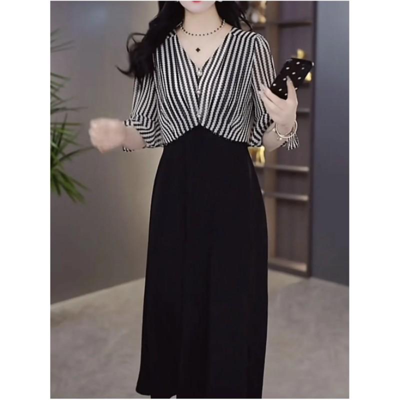 

Женское летнее платье средней длины Color Collision Splicing, элегантная юбка с приталенной юбкой XS