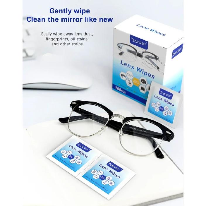 100pcs Glasses Cleaning Lens Wipes Sunglasses Mobile Phone Screen Wipes Pre-Moistened Individually Wrapped No Scratches Stripes