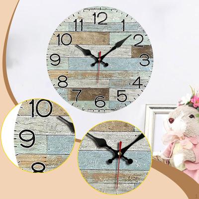 Wood Wall Clock Non Ticking Rustic Creative Arabic Numerals Hanging Decor for Bar Office