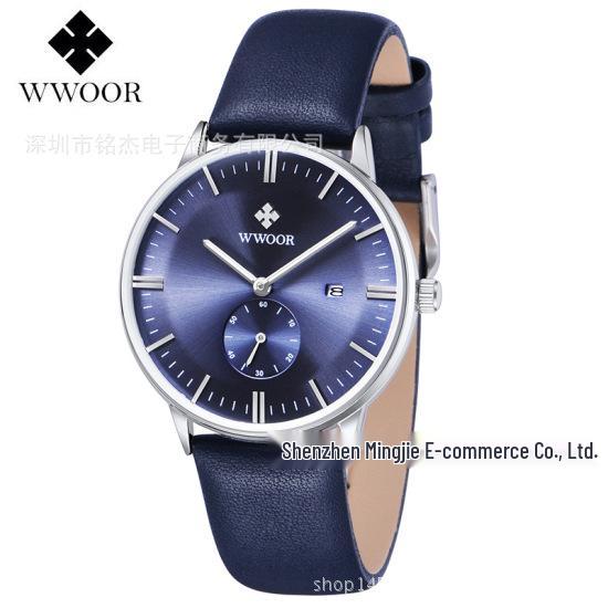 WWOOR 8808 Men's Quartz Watch - Waterproof, Leather Strap, Calendar Feature, Business Style