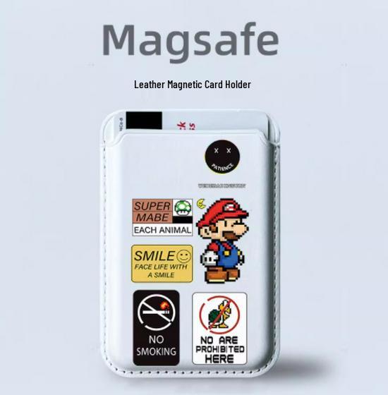 Кожаный чехол-держатель для карт Pixel Mario MAGSafe для телефонов Apple Single Card Holder gray