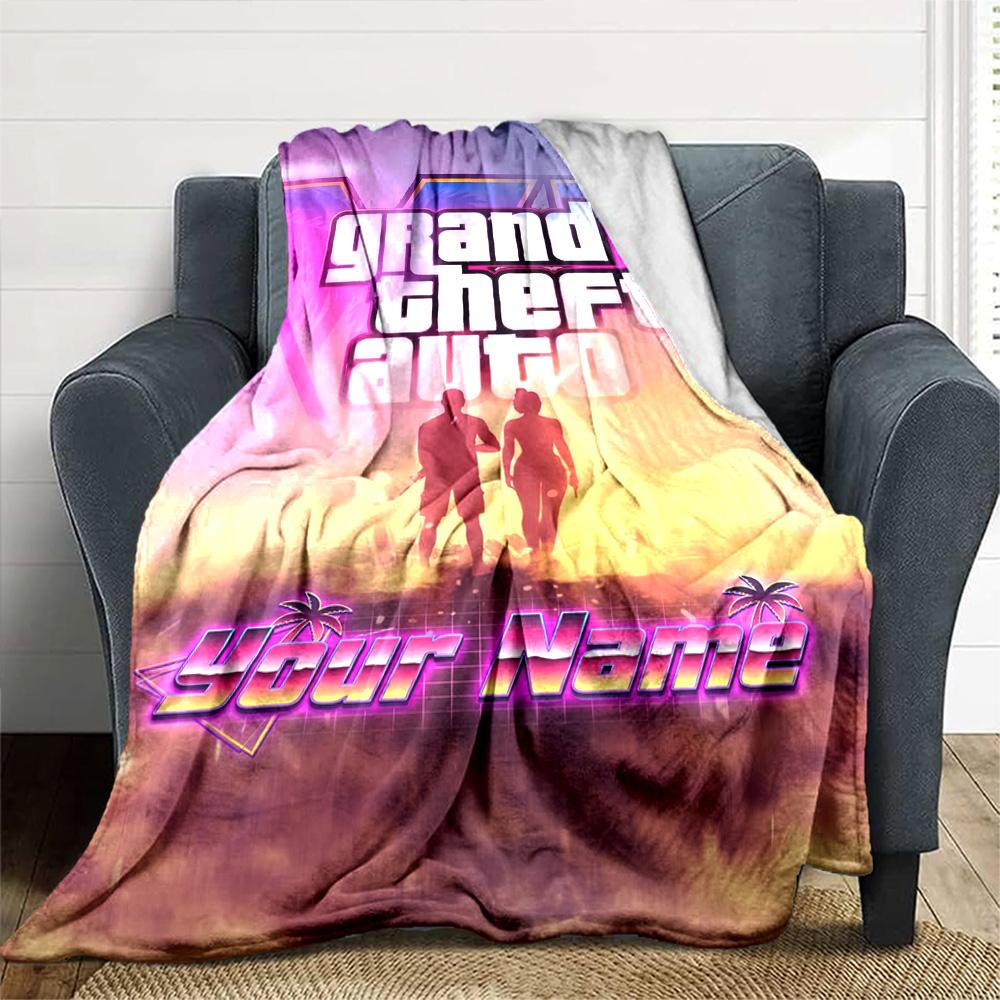 Gta Customize Your Name Blanket Cozy Personalized Blanket Durable Comfort Throw For Picnics Office Bedding Office Chair All-Season Use