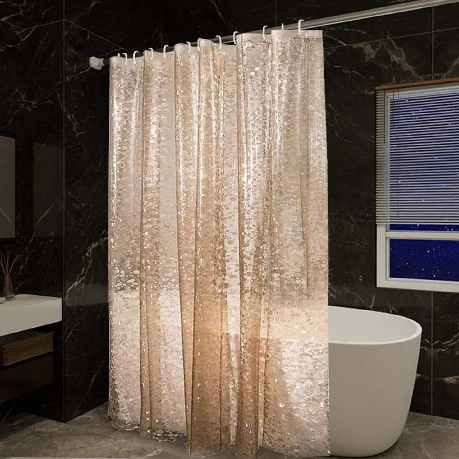 

1Pc Rose Gold Pebble Shower Curtain 3D Effect Semi-Transparent Waterproof Bathroom Decor W60H190(CM)-1 Pcs