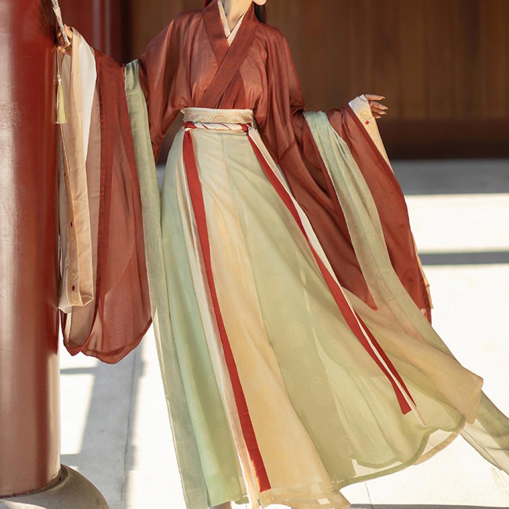 

Китайский повседневный женский костюм в стиле династий Вэй и Цзинь в стиле Ханфу с принтом и широкими рукавами