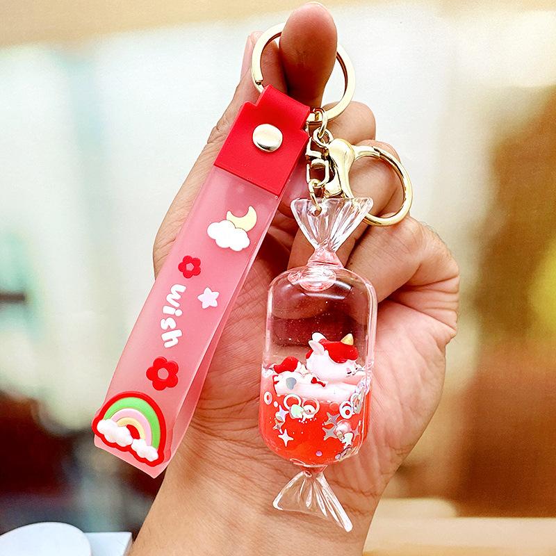 Cartoon Oil Unicorn Floating Bottle Acrylic Keychain Girl Cute Pony Quicksand Ball Pendant Bag Pendant