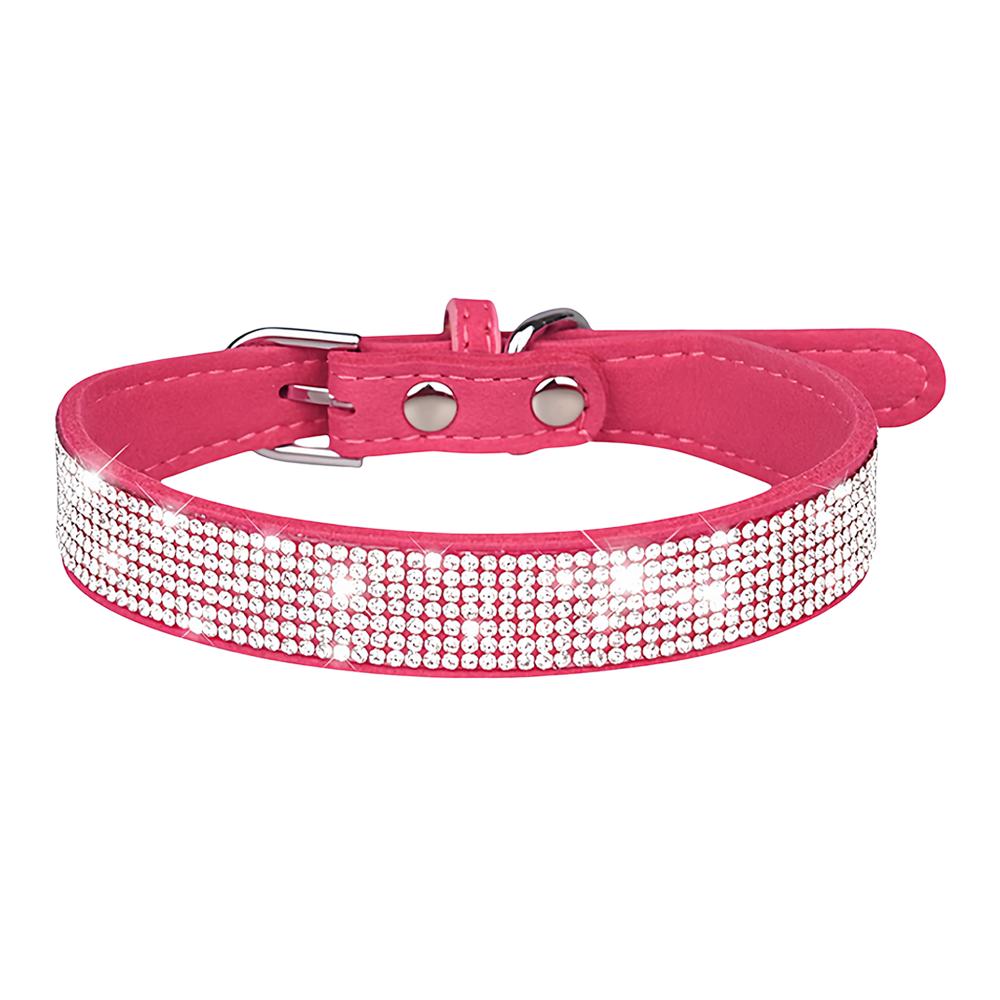 New Shiny Rhinestone Pet Collar, Soft Microfiber Adjustable Collar for Small Medium Dogs & Cats, Lightweight Walking Collar