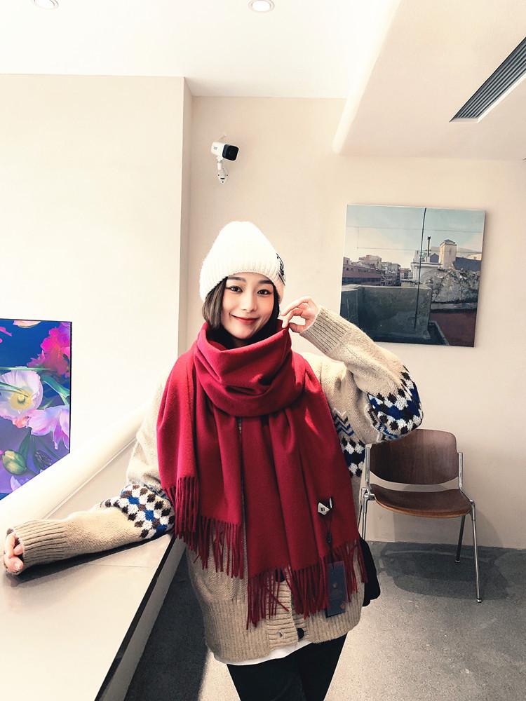White Cashmere Scarf: Thickened, Solid Color, Versatile for Women & Men, Perfect for Autumn & Winter