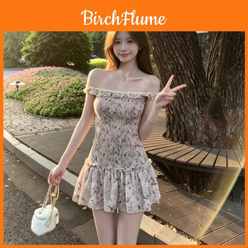 Elegant Floral One Shoulder Dress With Polyester Fabric For Summer Womens Casual Wear