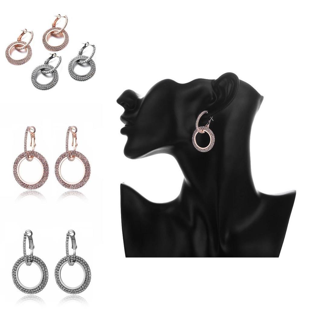 Western Fashion Stylish Geometric Studs With Rhinestones Unique Alloy Earrings