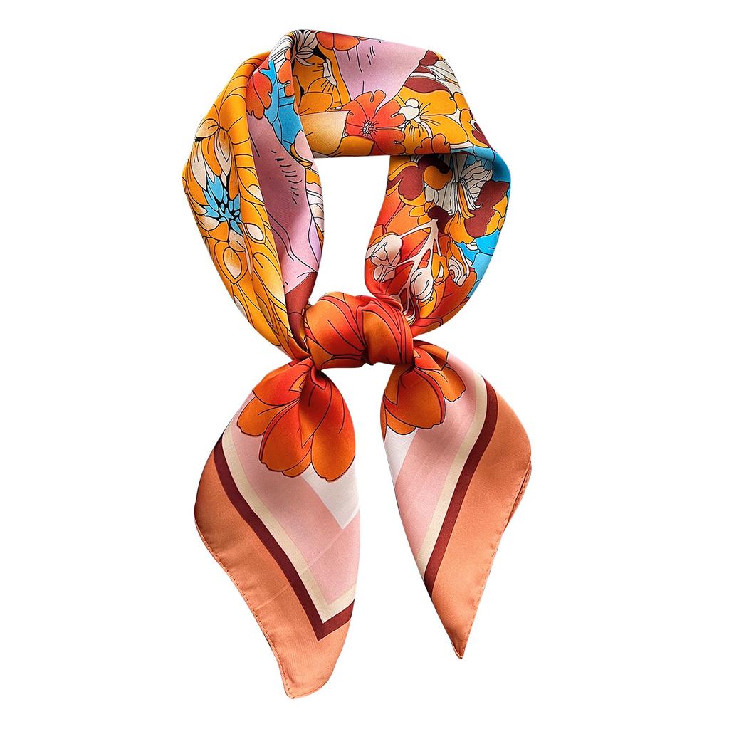 Peony Flower Silk Scarf Female Versatile High-End Small Square Scarf Scarf Temperament Plant Flower Scarf