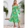 Spring and Autumn Women's Long Sleeve Printed Dress Slim Temperament Mid-Length Dresses