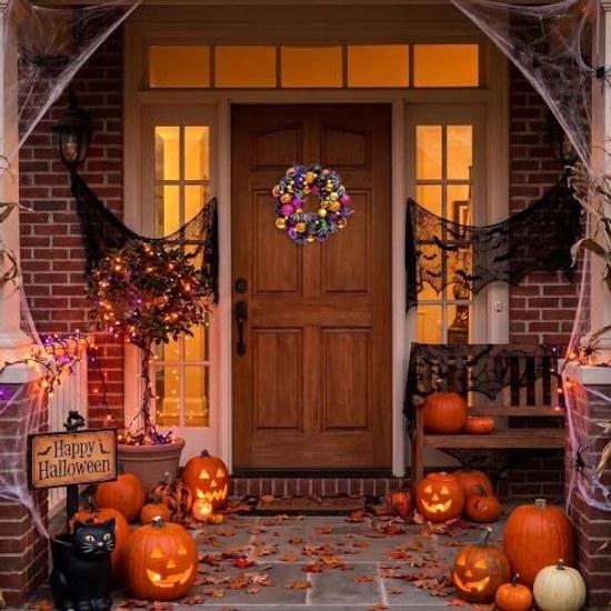 Valery Madelyn Halloween decoration wreath 30cm diameter 10 LED lights entrance wall hanging