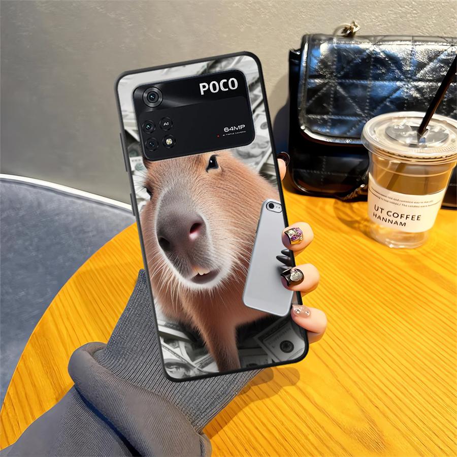 Case for Xiaomi Poco M3 M4 M7 Pro C40 C50 F3 M5 F1 C61 C71 X3 X4 X5 X7 Pro C75 Black Soft Phone Cover Cute Capybara