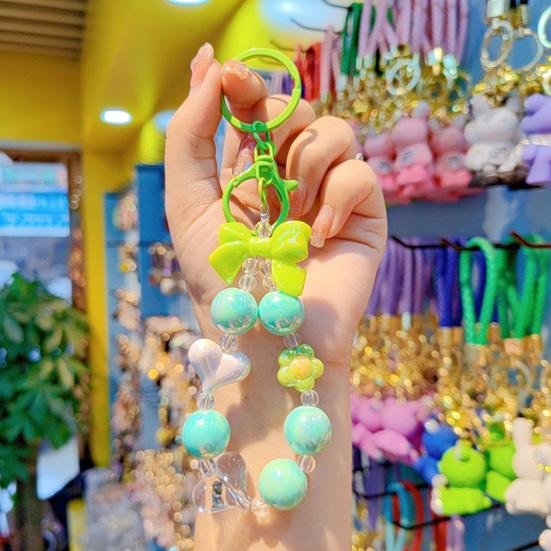 Keychain Macaron Color Heart Flower Beads Design Key Chain Transparent Colorful Pendant Mobile Phone Chain Bag Hanger Anti-Lost Accessory