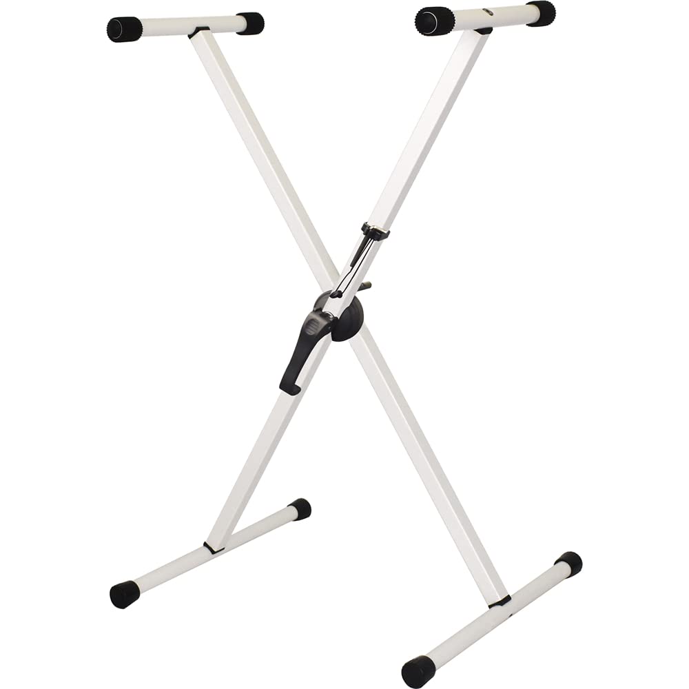 KC Kyoritz Keyboard Single Adjustable Dual Safety White Stand, X-Shaped, Leg, Height, Functions, KYBS-S/WH, (Weight Capacity Approx. 55kg)