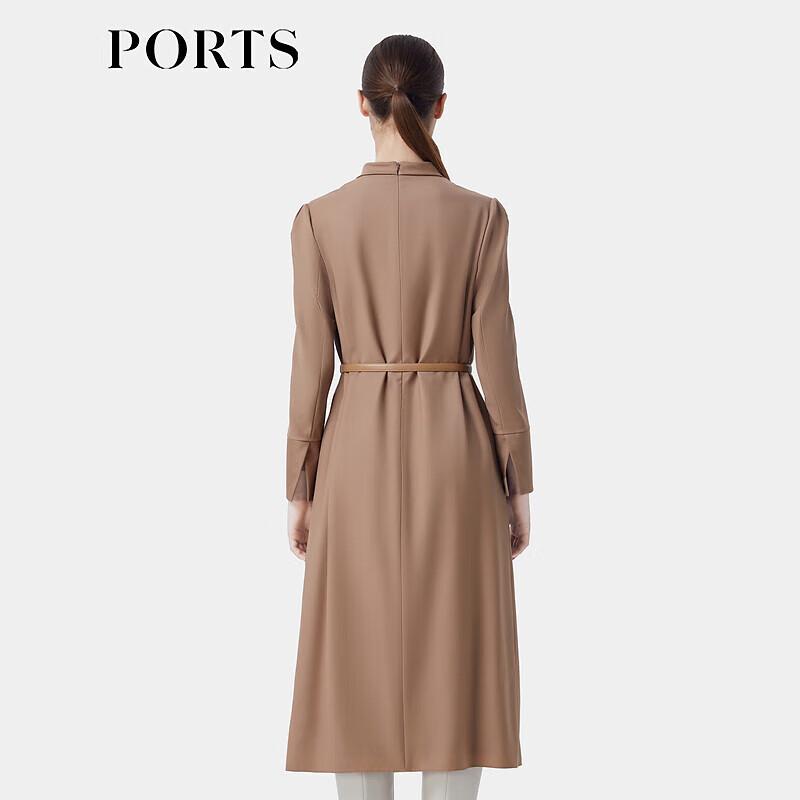 PORTS Women's Lion's Mane Brown Tie-Neck Pleated Wool Dress