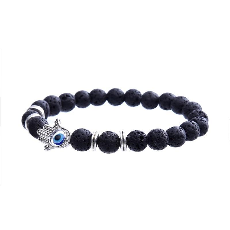 Black Matte Bead Lava Stone Beaded Bracelet Women Fatima Hamsa Hand Bracelet Men Jewelry