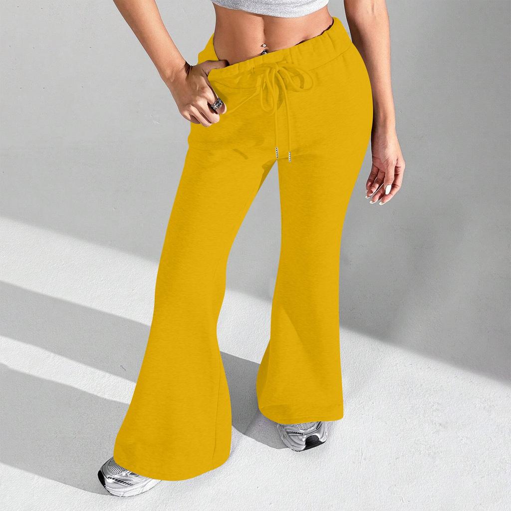 Ladies Fashion Loose Draw String Waist Solid Color Cargo Pants Leisure Flares