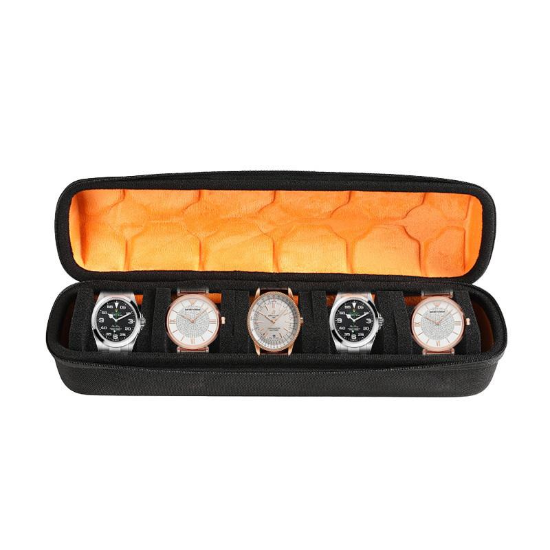 5-Slot Watch Travel Case Roll Soft Foam Pillows Watch Case Portable Watch Carry Case Roll Fit Up To 61Mm Face Size Watch
