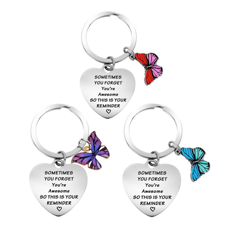 Steel Stainless Contemporary Keychain Inspirational Butterfly Accessory For Colleagues Classmates And