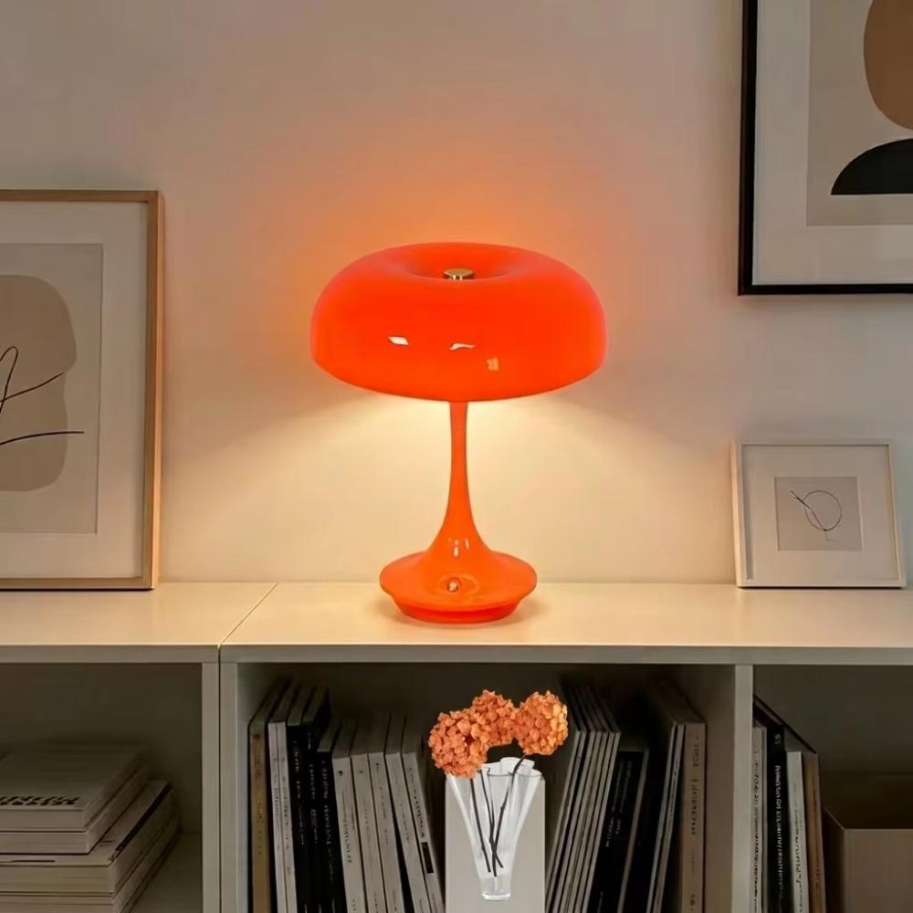 LED Night Light Mushroom Table Lamp,Touch Control 3 Color Dimmable,Modern Orange Bedside Lamp,for Bedroom Office Christmas Decor