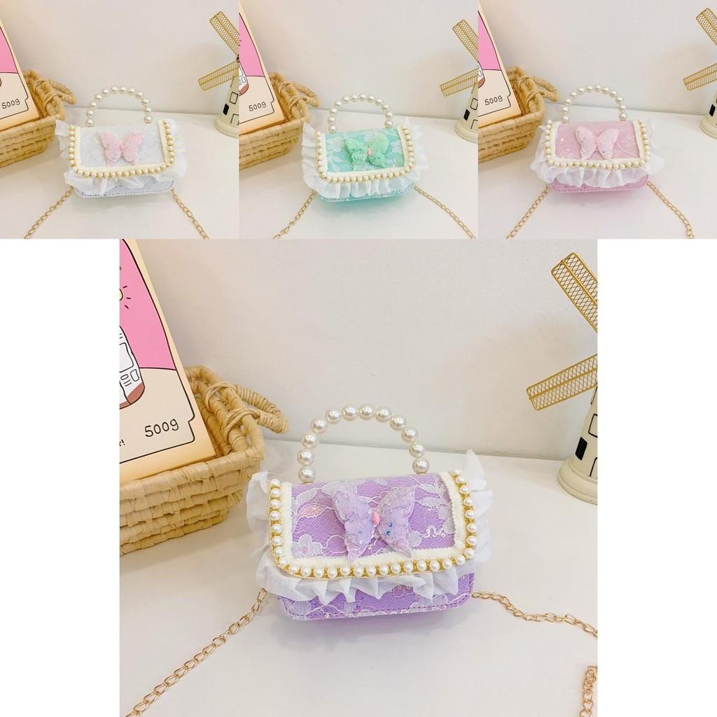 Lace Cute Stylish Childrens Bag Beautiful Butterfly Pearl Handbag For Toddler Girls