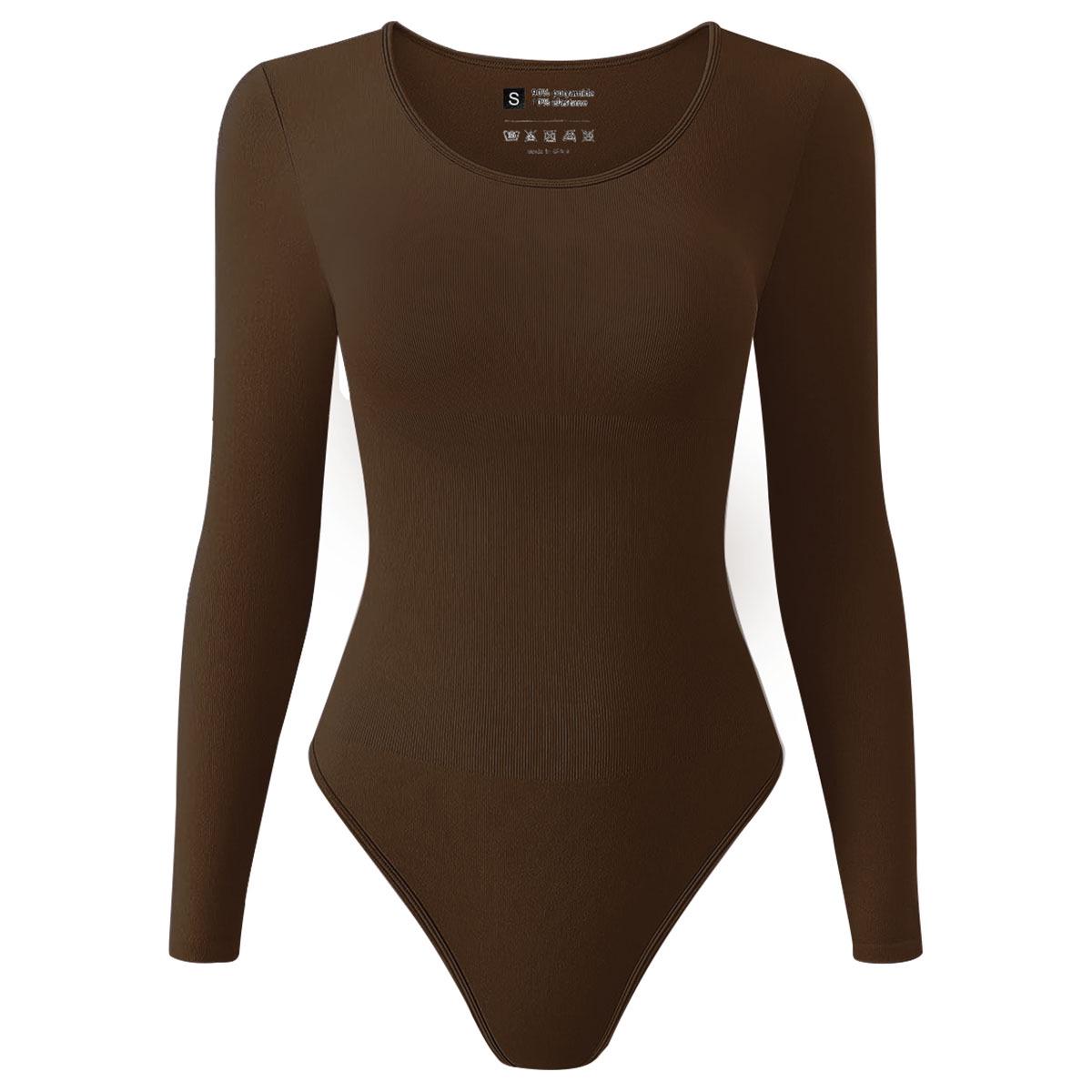 

Бесшовный облегающий боди для йоги - Быстросохнущий, Дышащий, С длинным рукавом, В рубчик, Балетная танцевальная одежда M