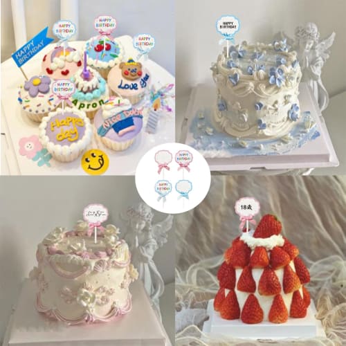 nalaina Happy Birthday Cake Toppers (20 pieces), Handwritten Birthday Cake Insert Cards, DIY Birthday Cake Decorations, Happy Birthday Cake Decoration